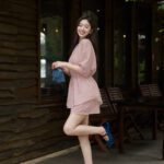 Set áo tơ hoạ tiết mix quần đùi AQ946