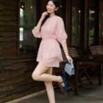 Set áo tơ hoạ tiết mix quần đùi AQ946